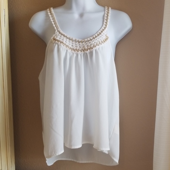 Flowy White Tank w Gold Chains - Picture 1 of 5